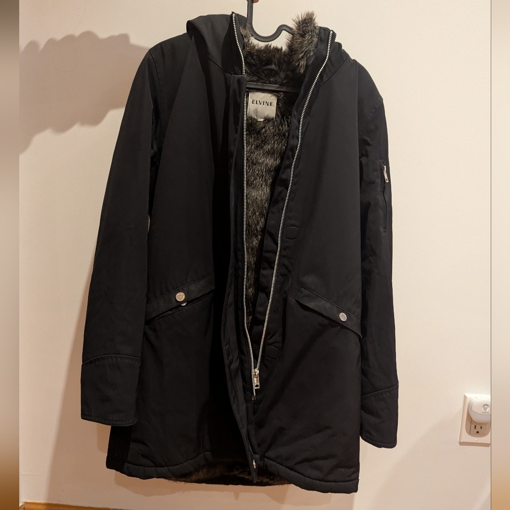 ELVINE - Women's Black Winter Jacket / Coat with Faux Fur Lining